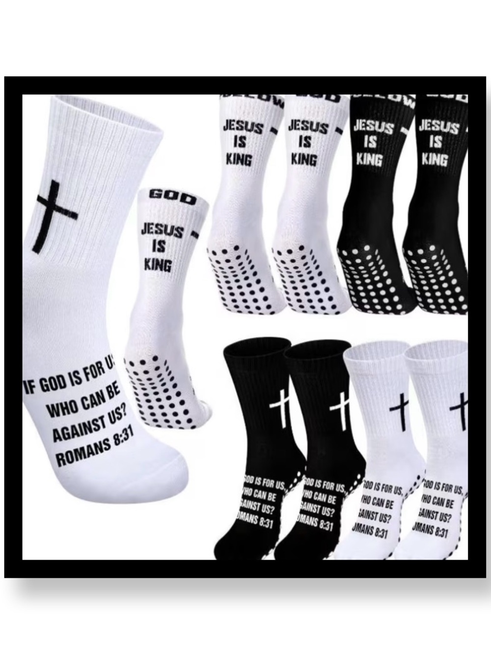 🆕 Jesus Is King Non-Slip Crew Socks - White & Black
